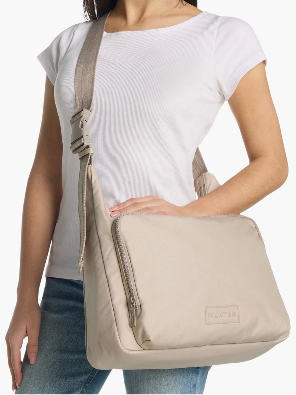 Hunter Beige Nylon Belt Bag With Front Pocket View 3